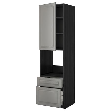 Высокий шкаф для духовки + дверь, 2 ящика МЕТОД / МАКСИМЕРА, черный, Будбин серый