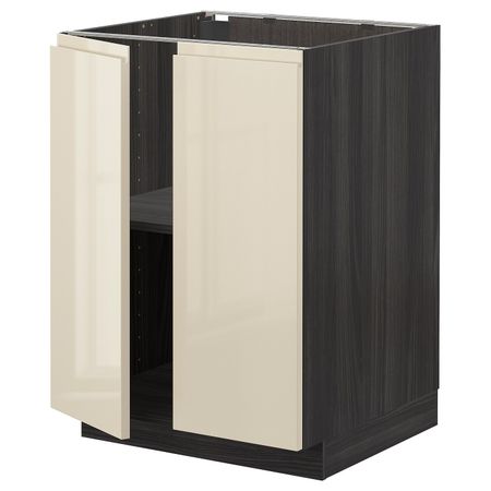 Напольный шкаф с полками/2двери, черный, Воксторп глянцевый светло-бежевый 60x60 см IKEA МЕТОД 593.027.60