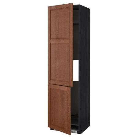 Высокий шкаф для холодильника/морозильника, 2 дверцы МЕТОД, черный, Филипстад коричневый (60x60x220 см)
