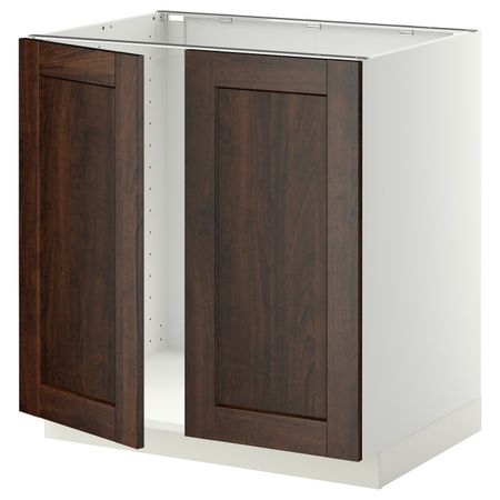 Напольный шкаф для мойки+2 двери, белый/Эдсерум коричневый 80x60 см IKEA METOD МЕТОД 894.445.03