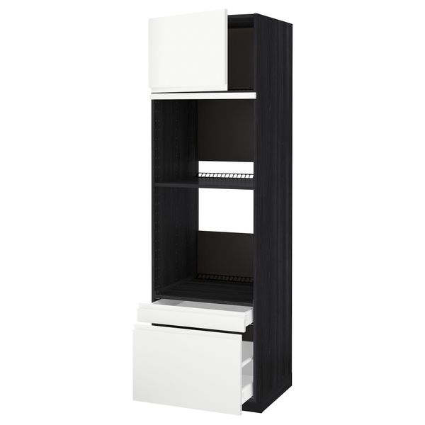 Высокий шкаф для духовки комбинированный, духовка + дверца, 2 ящика МЕТОД / МАКСИМЕРА, черный, Воксторп белый - схема-чертеж с размерами