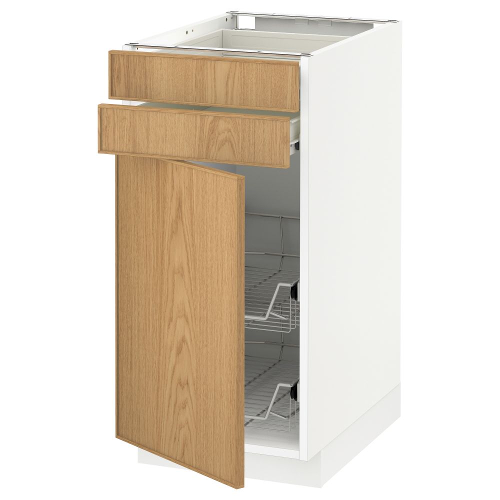 Напольный шкаф, дверца, 2 ящика, проволочных корзин МЕТОД / ФОРВАРА, белый, Экестад дуб - схема-чертеж с размерами