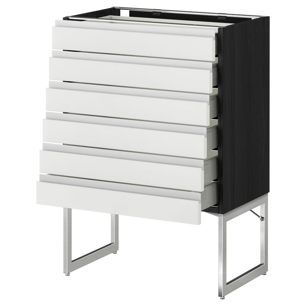 Напольный шкаф 6 фронтальных панелей, 6 нижних ящиков МЕТОД / МАКСИМЕРА, черный, Нодста белый - схема-чертеж с размерами