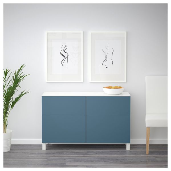 Комбинация для хранения с ящиками БЕСТО, белый, Вальвикен темно-синий (120x40x74 см) - схема-чертеж с размерами