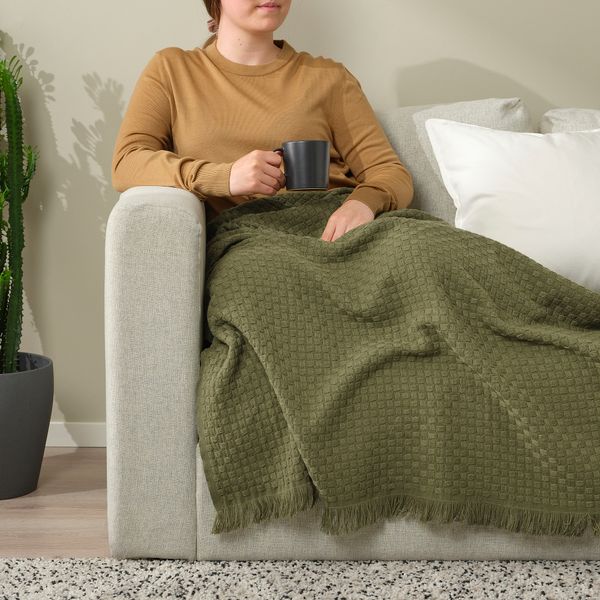 Плед, 130x170 см, зелено-желтый IKEA HORNMAL 905.307.88 - схема-чертеж с размерами