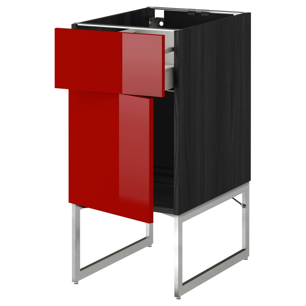 Напольный шкаф с ящиком, дверью МЕТОД / МАКСИМЕРА, черный, Рингульт красный - схема-чертеж с размерами