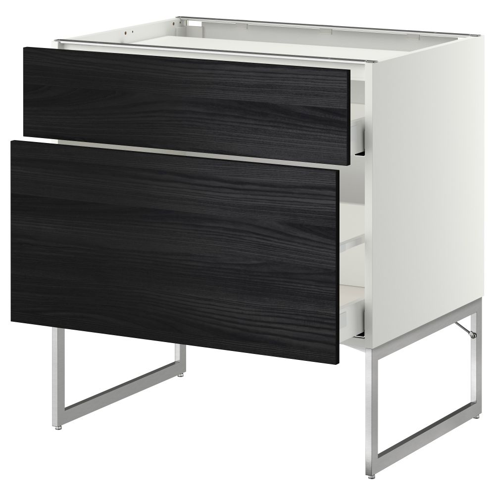 Напольный шкаф, 2 фронтальных панели, 3 ящика МЕТОД / МАКСИМЕРА, белый, Тингсрид черный - схема-чертеж с размерами