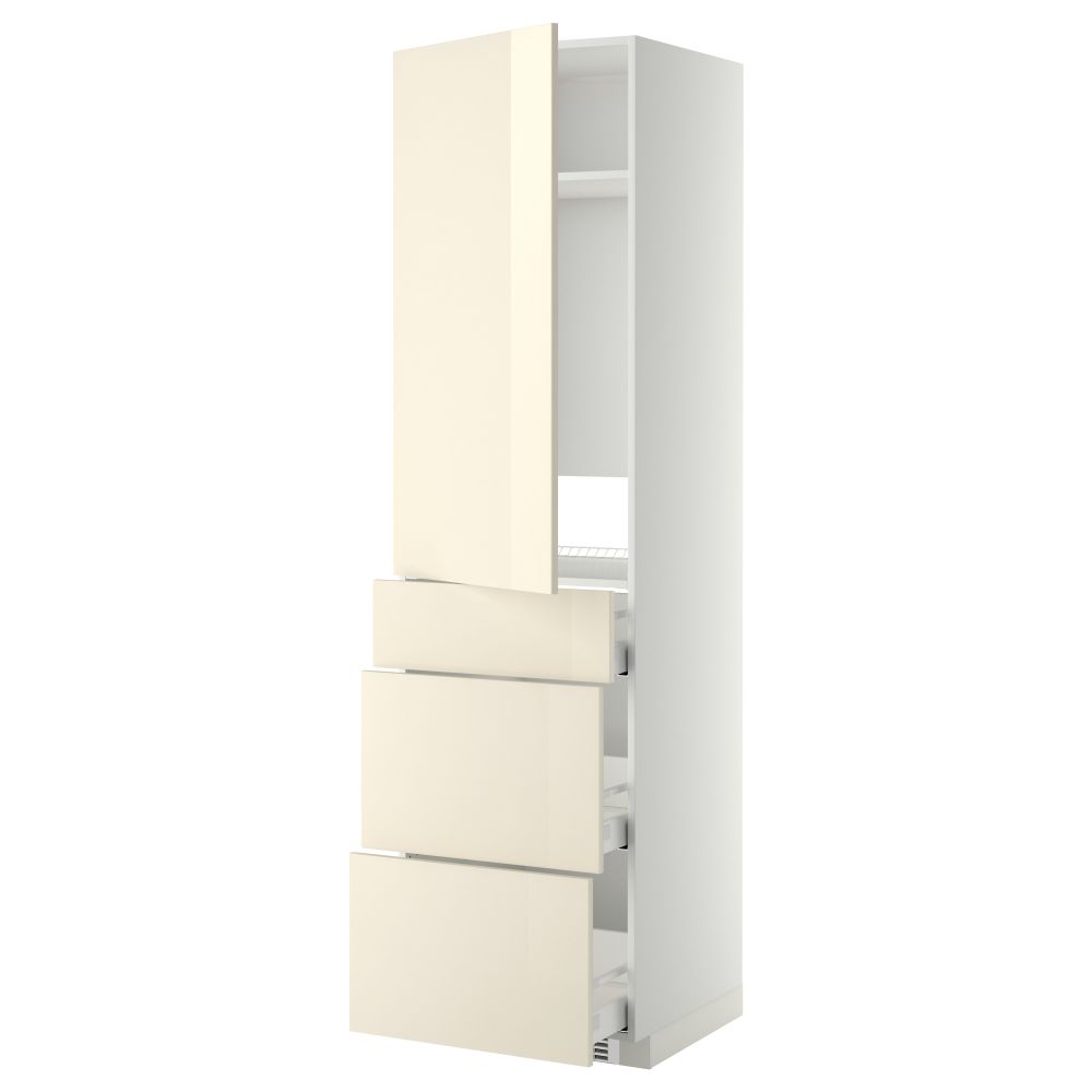 Высокий шкаф для холодильника, с дверцами, 3 ящика МЕТОД / МАКСИМЕРА, белый, Рингульт кремовый (60x60x220 см) - фото 1