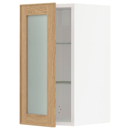 Навесной шкаф с полками, стекляными дв, белый/Экестад дуб 30x60 см IKEA METOD МЕТОД 793.009.15