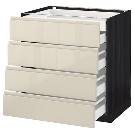 Напольный шкаф 4 фронтальных, 2 низких, 3 средних ящ, черный, Воксторп глянцевый светло-бежевый 80x60 см IKEA МЕТОД 392.366.67