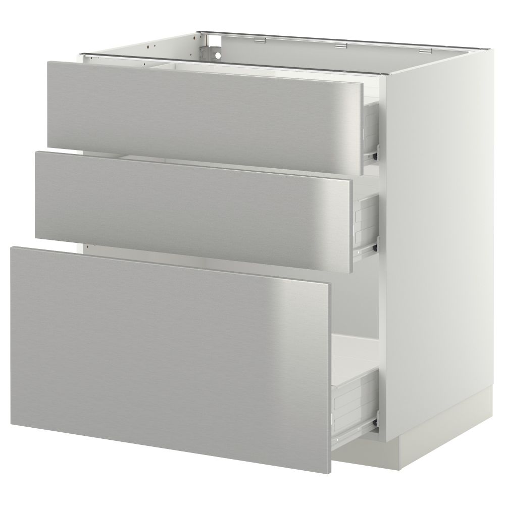 Напольный шкаф с 3 ящиками МЕТОД / ФОРВАРА, белый, Гревста нержавеющ сталь - схема-чертеж с размерами