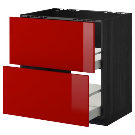 Напольный шкаф под мойку + 2 фронтальных панели, 2 ящика МЕТОД / МАКСИМЕРА, черный, Рингульт красный