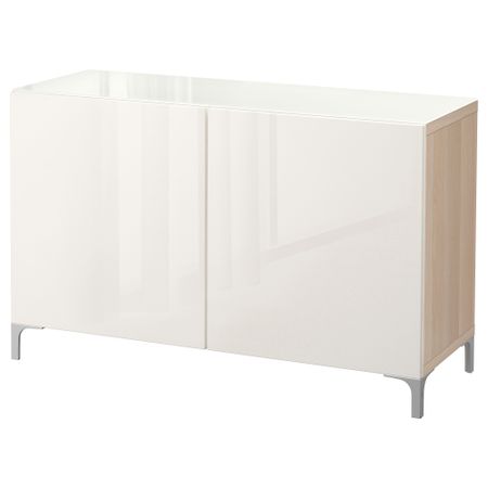 Комбинация для хранения с дверцами БЕСТО, под беленый дуб, Сельсвикен глянцевый/белый (120x40x74 см)