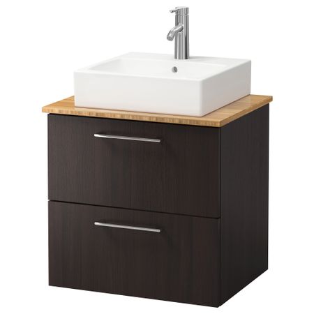 Шк п-раковину/столешн45x45/раковина ГОДМОРГОН/АЛДЕРН / ТОРНВИКЕН, черно-коричневый, бамбук (62x49x72 см)