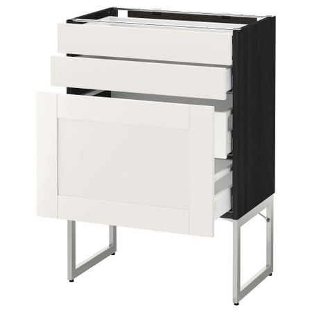 Напольный шкаф 3 фронтальных панели, 2 нижних, 2 средних ящика МЕТОД / МАКСИМЕРА, черный, Сэведаль белый