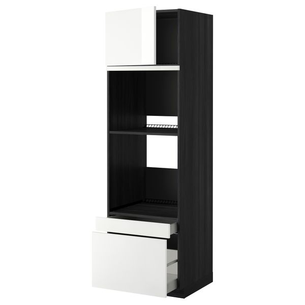 Высокий шкаф для духовки комбинированный, духовка + дверца, 2 ящика МЕТОД / МАКСИМЕРА, черный, Рингульт белый - фото 1