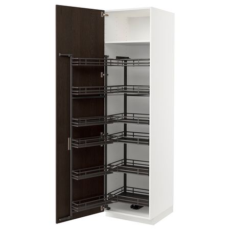 METOD Высокий шкаф с выдвижным модулем - белый/Sinarp коричневый 60x60x220 см