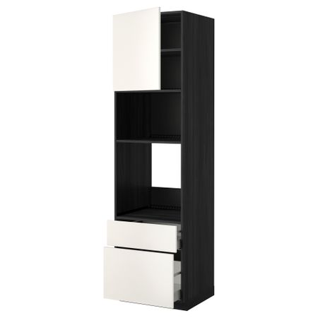 Высокий шкаф для духовки/СВЧ дверца, 2 ящика МЕТОД / МАКСИМЕРА, черный, Веддинге белый