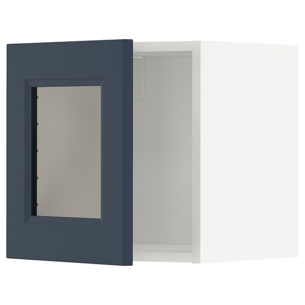 Навесной шкаф со стеклянной дверцей, белый Акстад/матовая поверхность синий 40x40 см IKEA METOD МЕТОД 794.019.57 - фото 1