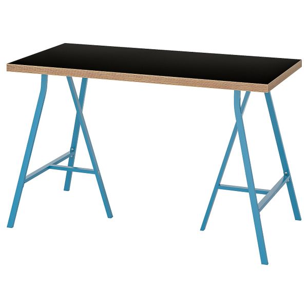 Стол, черный фанера/синий 120x60 см IKEA LINNMON ЛИННМОН / LERBERG ЛЕРБЕРГ 193.308.35 - фото 1