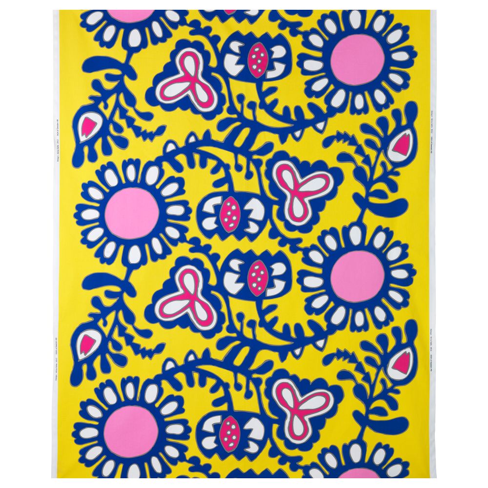 Ткань ФЭРКУЛЛА, с цветочным орнаментом желтый, синий/розовый (150 см) - схема-чертеж с размерами