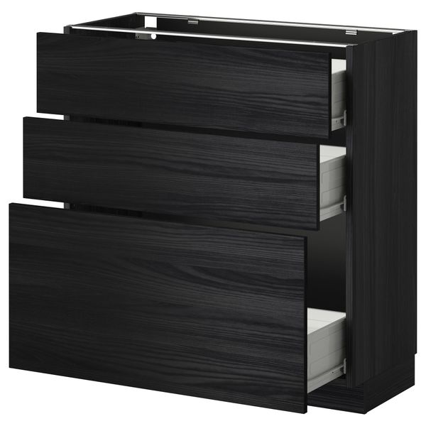 Напольный шкаф с 3 ящиками МЕТОД / ФОРВАРА, черный, Тингсрид черный - схема-чертеж с размерами