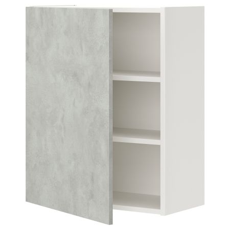 Навесной шкаф с 2 полками, дверцей, 60x32x75 см, белый, под бетон IKEA BEGIVENHET БЕГИВЕНХЕТ 393.209.82