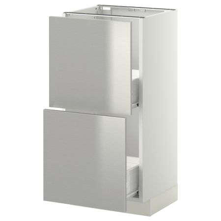 Напольный шкаф с 2 ящиками МЕТОД / ФОРВАРА, белый, Гревста нержавеющ сталь