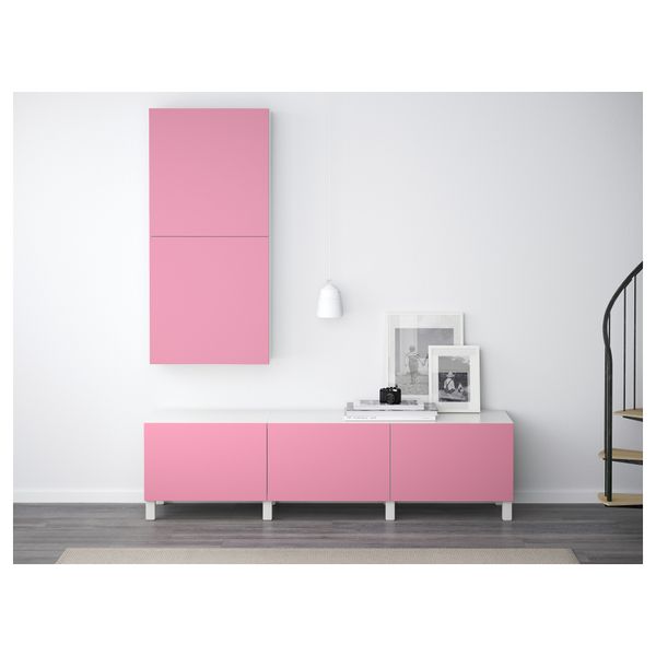 Комбинация для хранения с ящиками БЕСТО, белый, Лаппвикен розовый (180x40x48 см) - фото 2