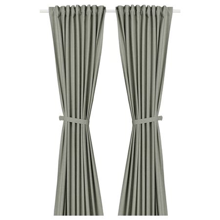 LENDA Гардины с прихватом, 2 шт. - светлый серо-зеленый/с лентой 140x300 см