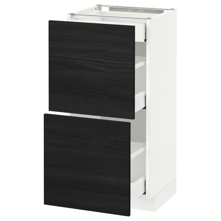 Напольный шкаф/2фасада/3ящика, белый, Тингсрид черный 40x37 см IKEA МЕТОД / МАКСИМЕРА 592.361.24