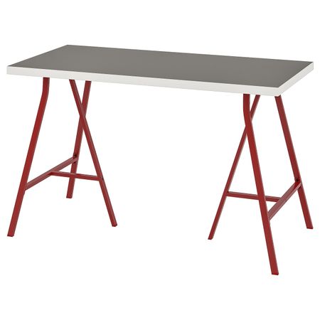 Стол, светло-серый, белый, красный 120x60 см IKEA LINNMON ЛИННМОН / LERBERG ЛЕРБЕРГ 093.308.26