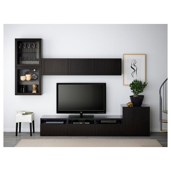 Шкаф для ТВ, комбинированный, стекляные дверцы, Ханвикен черно-коричневый прозрачное стекло, 300x20/40x211 см IKEA БЕСТО - фото 3