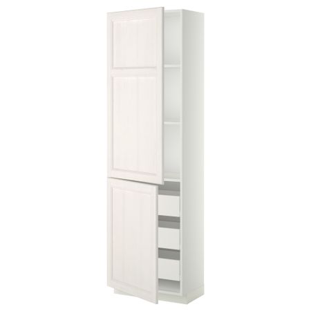 Высокий шкаф + полки, 3 ящика, 2 дверцы МЕТОД / ФОРВАРА, белый, Лаксарби белый