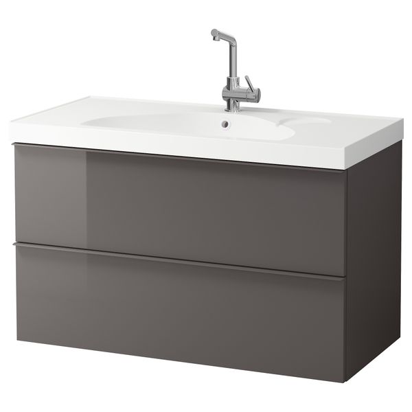 Шкаф для раковины с 2 ящиками ГОДМОРГОН / ЭДЕБОВИКЕН, серый - фото 1