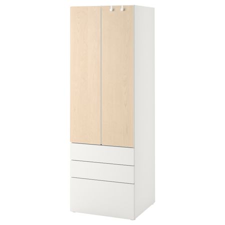 Гардероб, белый береза/с 3 ящиками 60x57x181 см IKEA SMÅSTAD СМОСТАД 293.957.08