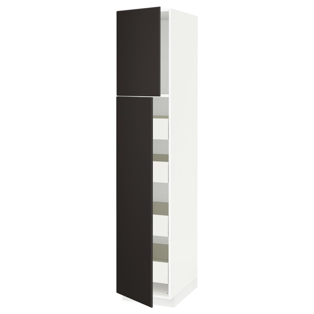 Высокий шкаф/2дверцы/4ящика, белый/Кунгсбакка антрацит 40x60x200 см IKEA МЕТОД / ФОРВАРА 593.838.17 - фото 1