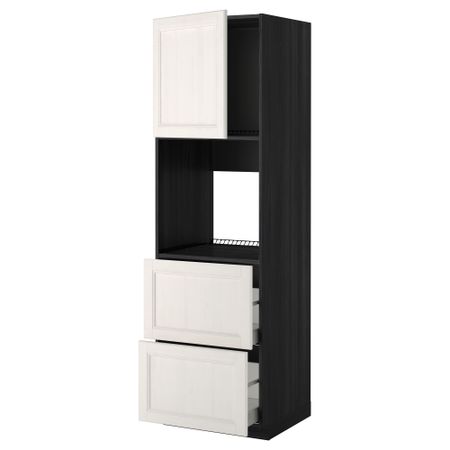 Высокий шкаф для духовки + дверца, 2 форнтальных, 2 высоких ящик МЕТОД / МАКСИМЕРА, черный, Лаксарби белый