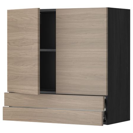 Навесной шкаф, 2 дверцы, 2 ящика МЕТОД / ФОРВАРА, черный, Брокхульт светло-серый