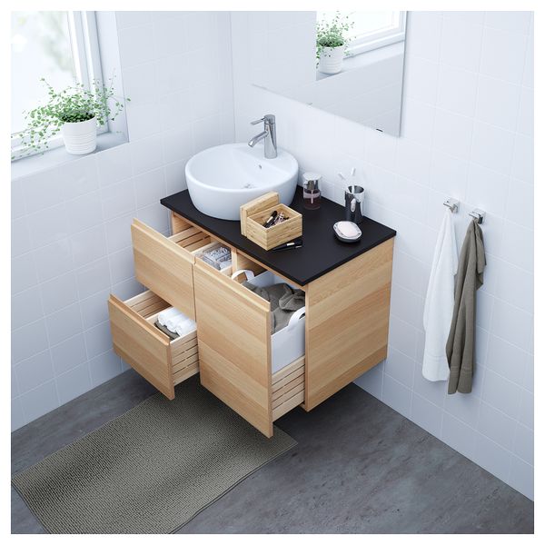 Шкаф с раковиной 45 см ГОДМОРГОН/ТОЛКЕН / ТОРНВИКЕН, под беленый дуб, антрацит (82x49x74 см) - схема-чертеж с размерами