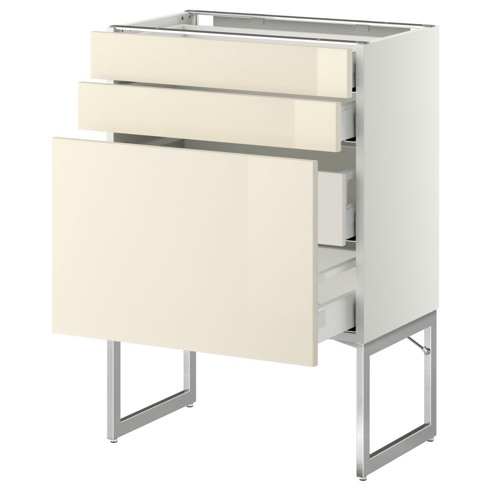 Напольный шкаф 3 фронтальных панели, 2 нижних, 2 средних ящика МЕТОД / МАКСИМЕРА, белый, Рингульт кремовый - схема-чертеж с размерами