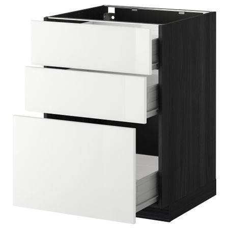 Напольный шкаф с 3 ящиками МЕТОД / ФОРВАРА, черный, Рингульт белый