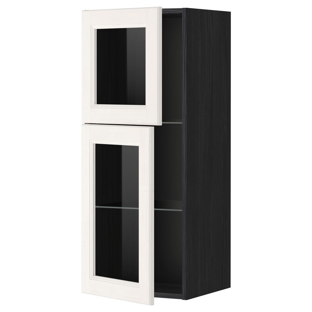 Навесной шкаф с полками, 2 стекло дверцы МЕТОД, черный, Лаксарби белый (40x100 см) - схема-чертеж с размерами