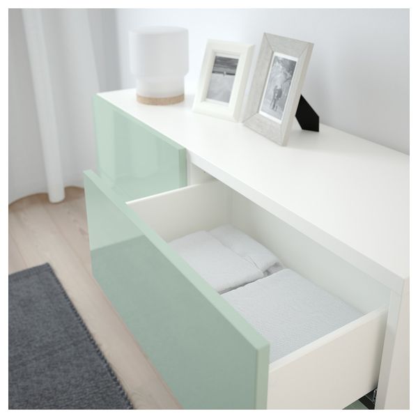 Комбинация для хранения с дверцами/ящ, белый, СЕЛЬСВ/СТАЛЛАРП глянцевый/серо-зеленый светлый, 120x40x74 см IKEA БЕСТО 792.684.87 - фото 3