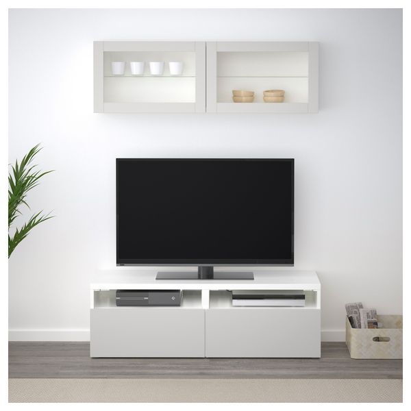 Шкаф для ТВ, комбинированный, стекляные дверцы БЕСТО, белый Лаппвикен, светло-серый прозрачное стекло (120x20/40x166 см) - фото 2