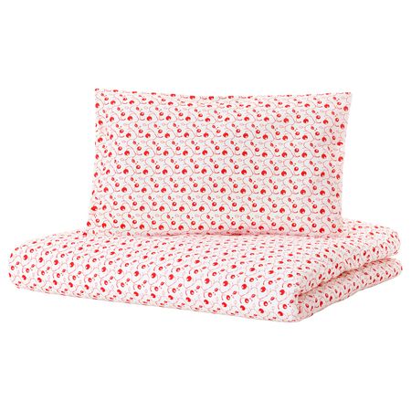 Пододеяльник, наволочка для/кроватки, орнамент «брусника» 110x125/35x55 см IKEA GULSPARV ГУЛСПАРВ 804.430.13