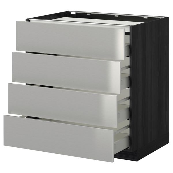 Напольный шкаф, 4 фронтальных панели, 4 ящика МЕТОД / МАКСИМЕРА, черный, Гревста нержавеющ сталь - фото 1