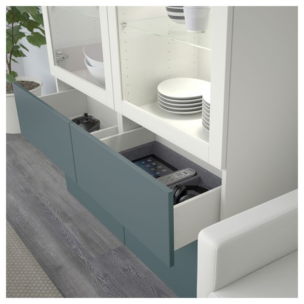 Комбинация для хранения со стеклянными дверцами БЕСТО, белый, Вальвикен серо-бирюзовый, прозрачное стекло (120x40x128 см) - схема-чертеж с размерами