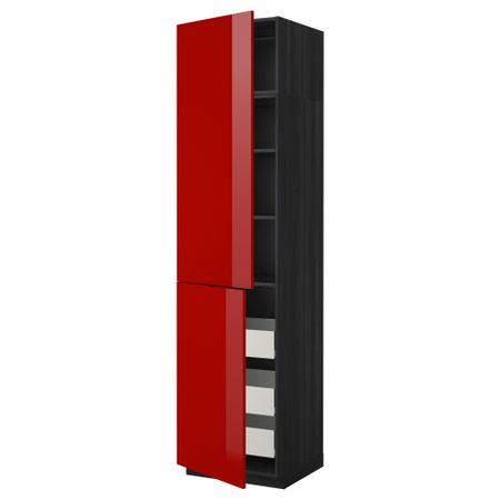 Высокий шкаф + полки, 3 ящика, 2 дверцы МЕТОД / ФОРВАРА, черный, Рингульт красный