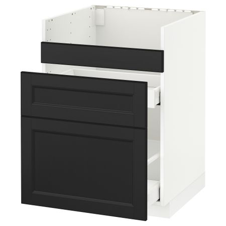 Напольный шкаф под мойку ДУМШЁ, 3 фасада, 2 ящика МЕТОД / МАКСИМЕРА, белый, Лаксарби черно-коричневый